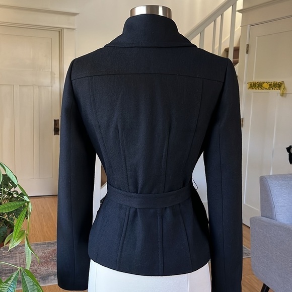 HALOGEN Wool Blend Moto Style Belted Jacket Black XS - Picture 7 of 14